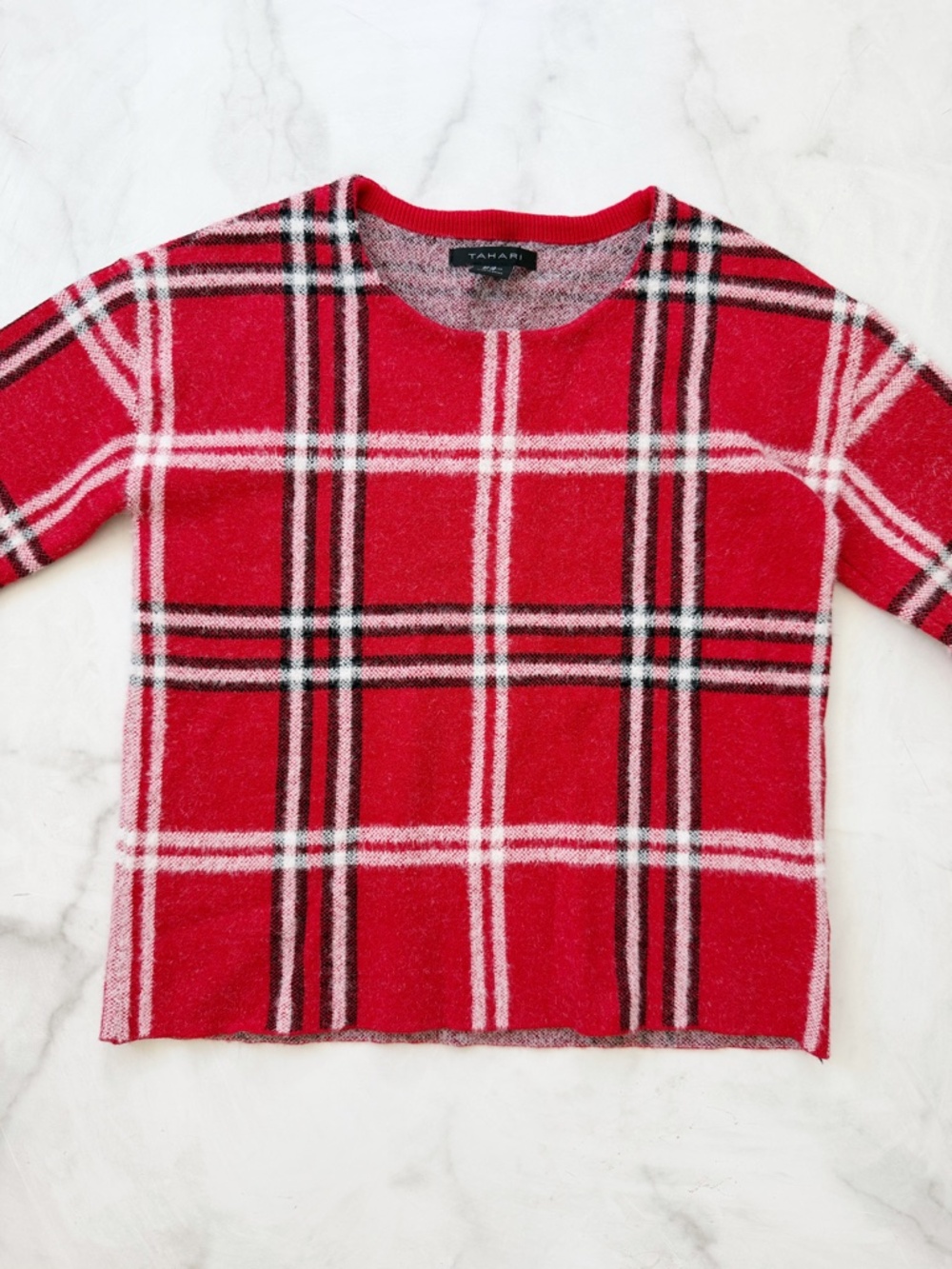 Tahari red plaid long sleeve sweater - Size XS